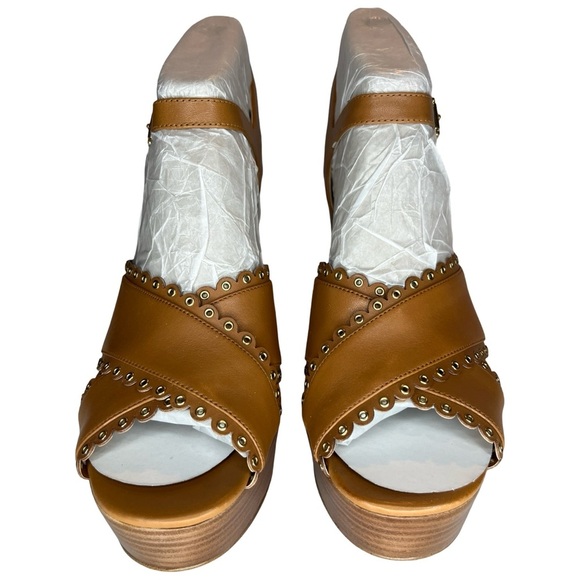 NWT Michael Kors Women's Jessie Scalloped Leather Platform Block Heel Sandals - Picture 4 of 10